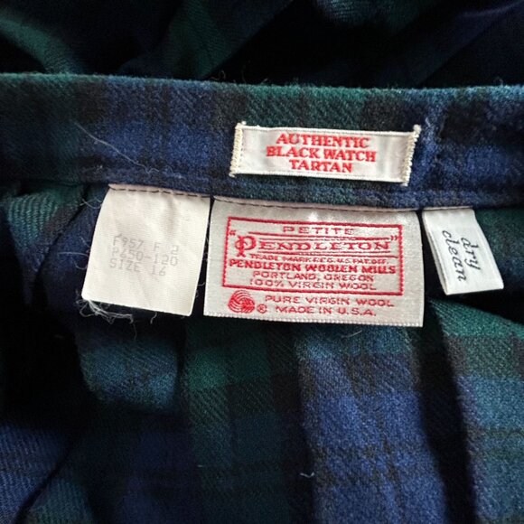 VTG Pendleton Black Watch Tartan Pleated Wool Midi Skirt Size 16 Petite Blue USA - Picture 3 of 6